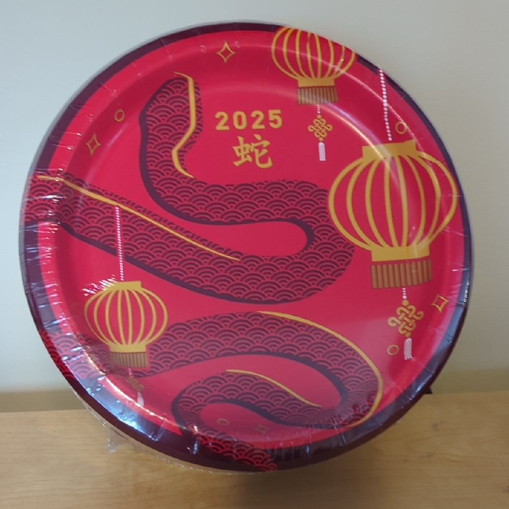 Red and Gold Disposable plates for Lunar New Year Year if The Snake 100 count